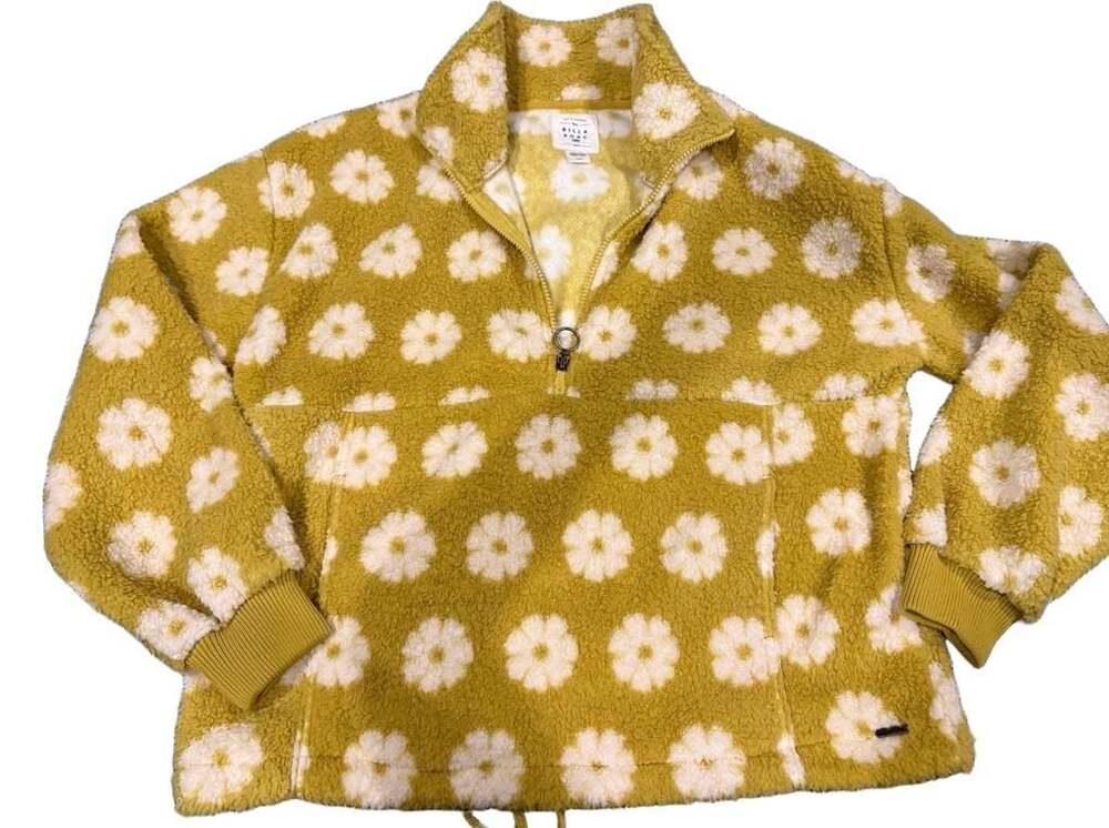 Billabong Time Off Faux Fur Daisy Print Half Zip Fleece Pullover